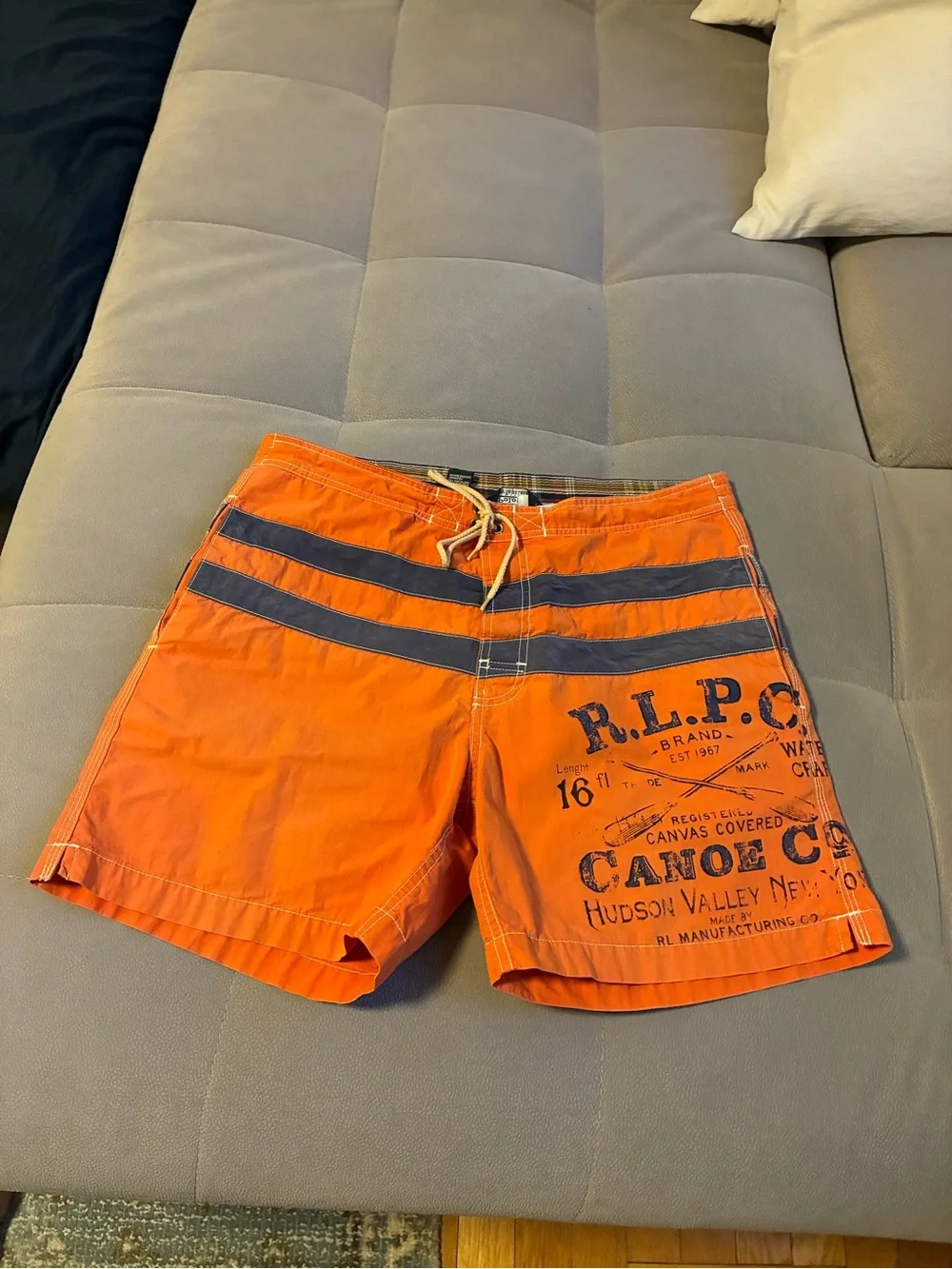 Polo by Ralph Lauren Orange Swim Board Shorts with Navy Stripes
